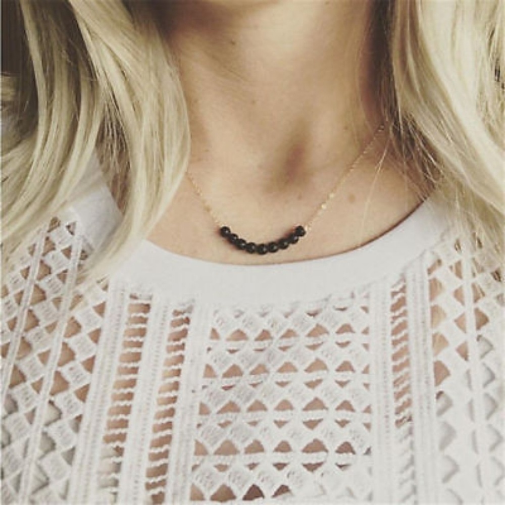 Lava stone bead necklace new black pendant chain